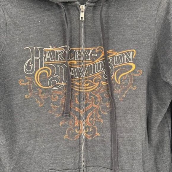 Vintage Y2K Harley Davidson Women Gray Full‎ Zip Hoodie Sweatshirt Medium Flames - Picture 11 of 11